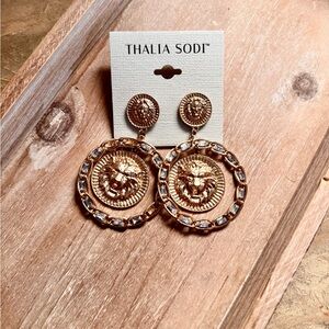 Thalia Sodi Gold Lion Medallion Drop Earrings